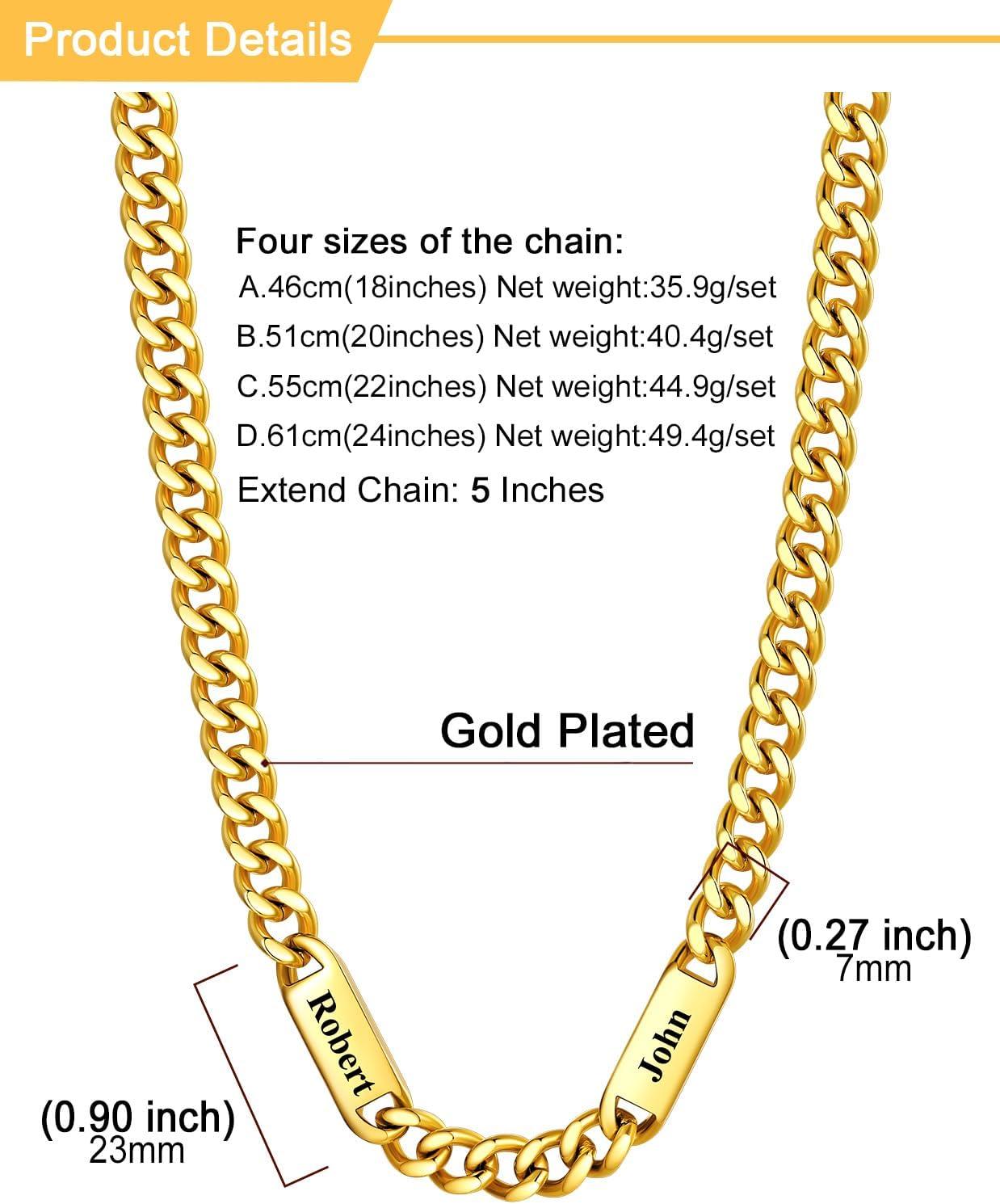 imageU7 Cuban Link Chain Custom Name Necklace for Men Stainless SteelBlackGold Plated Men Necklaces with 16 Names Engraved 57 mm Width 18202224 Inches Length Thick Hip Hop Family Chains Jewelryc 7mm Gold