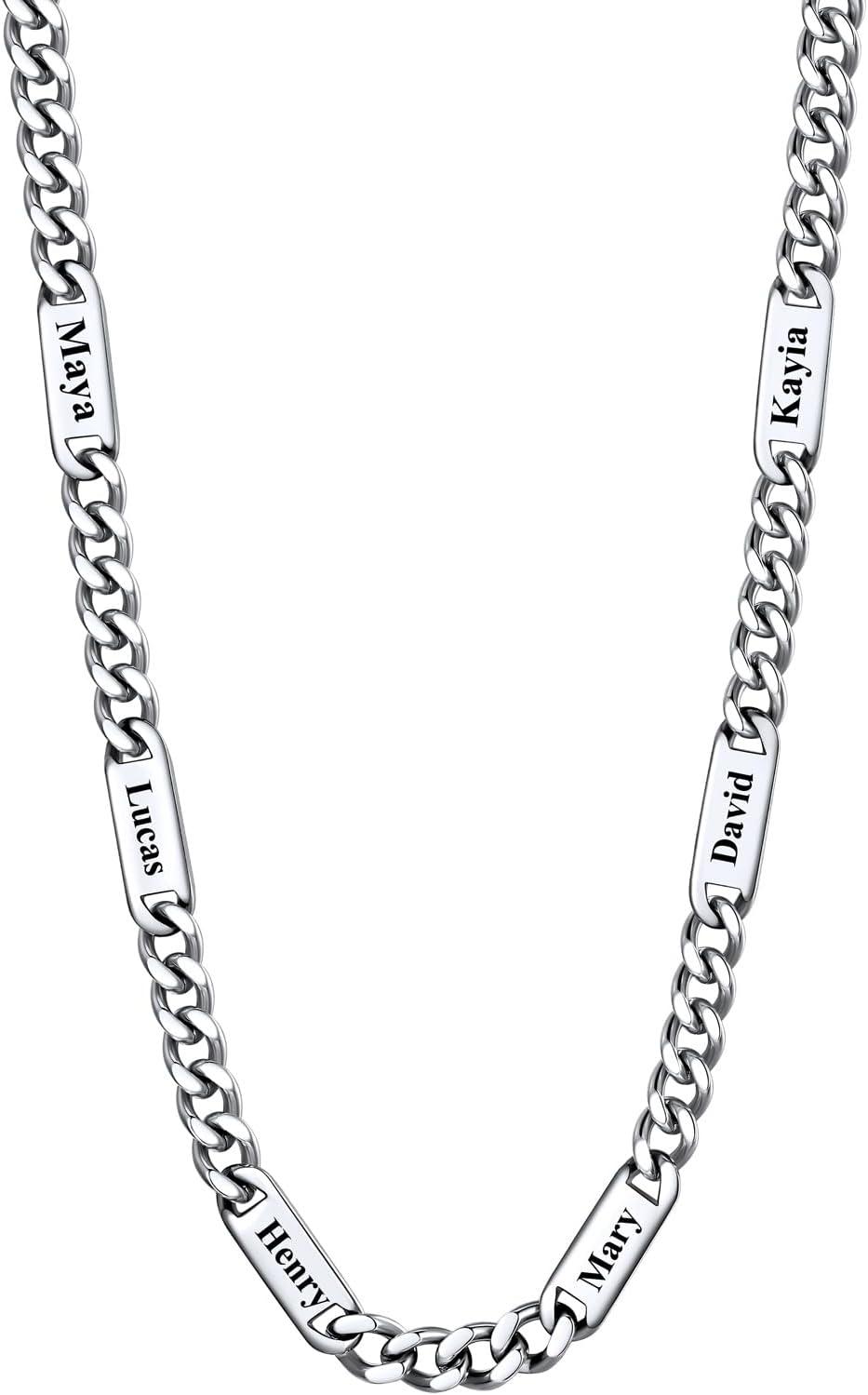 imageU7 Cuban Link Chain Custom Name Necklace for Men Stainless SteelBlackGold Plated Men Necklaces with 16 Names Engraved 57 mm Width 18202224 Inches Length Thick Hip Hop Family Chains Jewelrya 5mm Steel