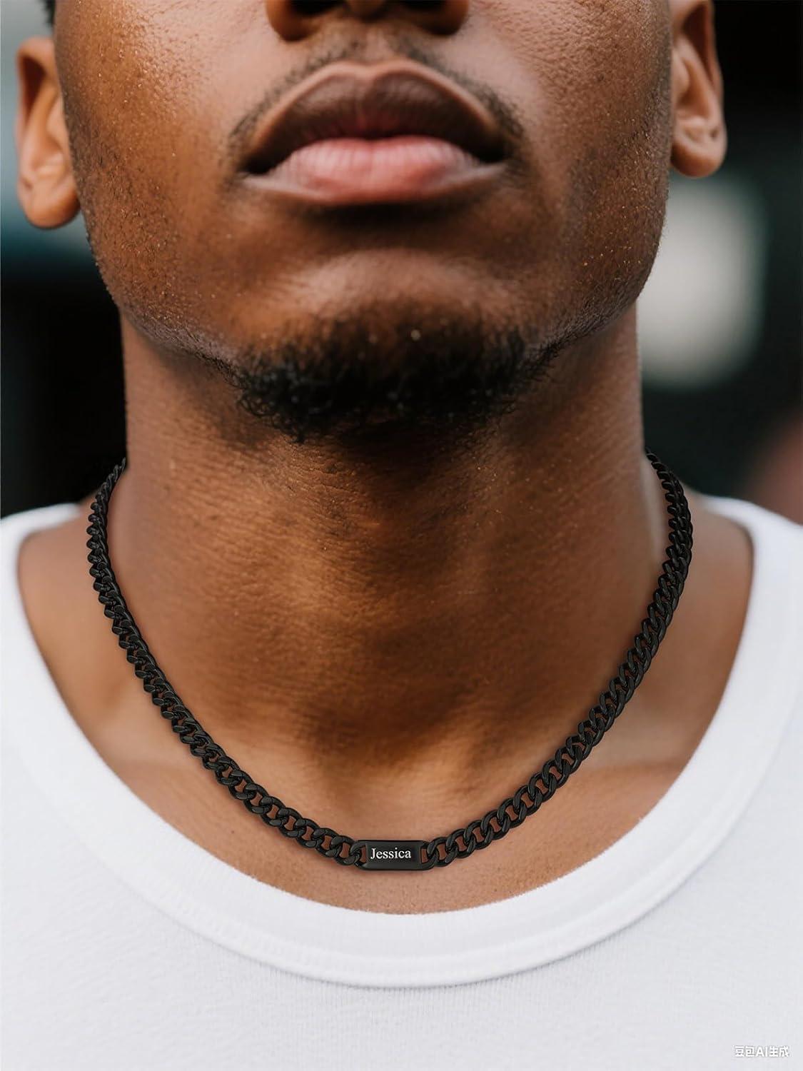imageU7 Cuban Link Chain Custom Name Necklace for Men Stainless SteelBlackGold Plated Men Necklaces with 16 Names Engraved 57 mm Width 18202224 Inches Length Thick Hip Hop Family Chains Jewelryb 7mm Black
