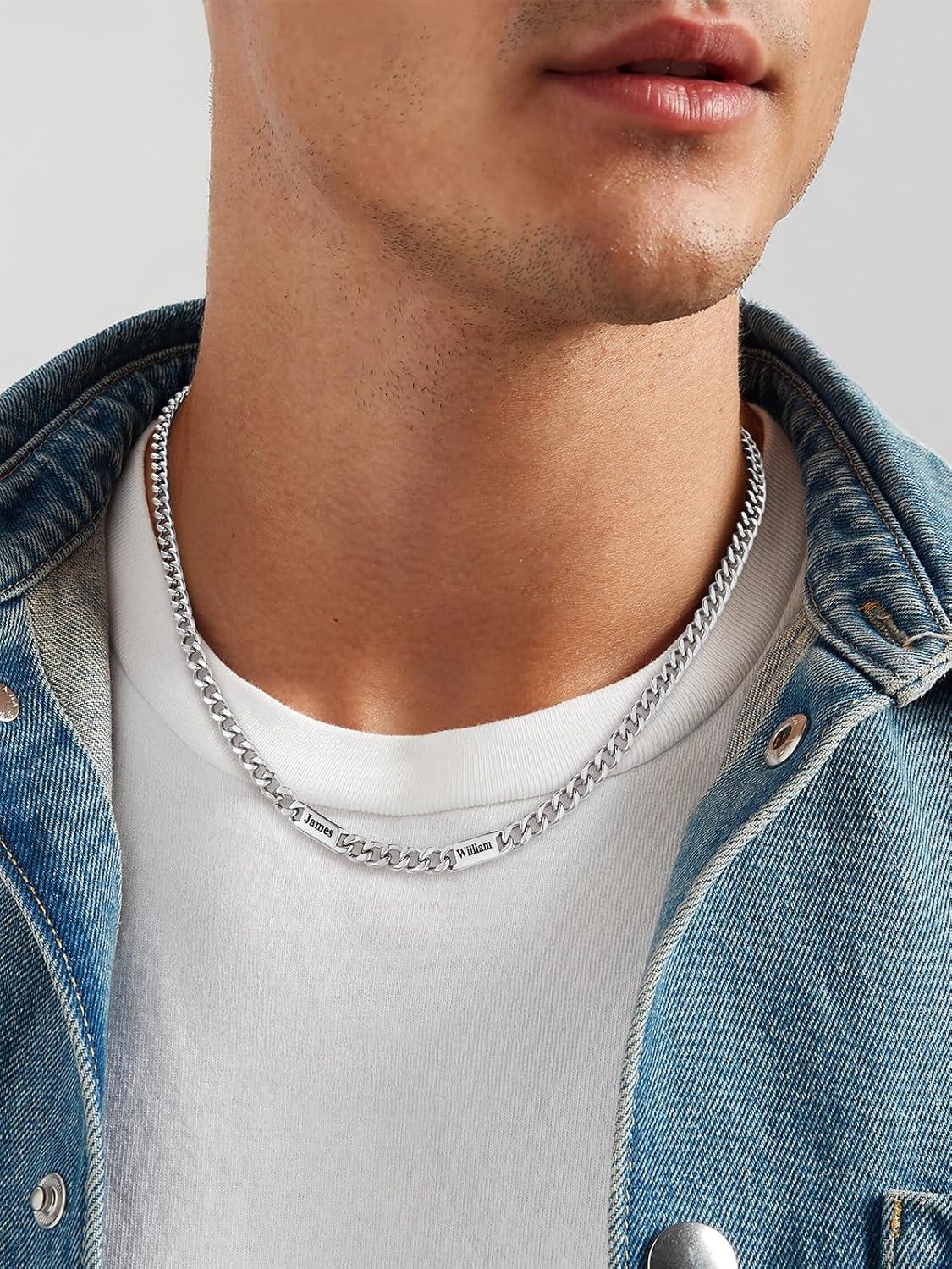 imageU7 Cuban Link Chain Custom Name Necklace for Men Stainless SteelBlackGold Plated Men Necklaces with 16 Names Engraved 57 mm Width 18202224 Inches Length Thick Hip Hop Family Chains Jewelrya 5mm Steel