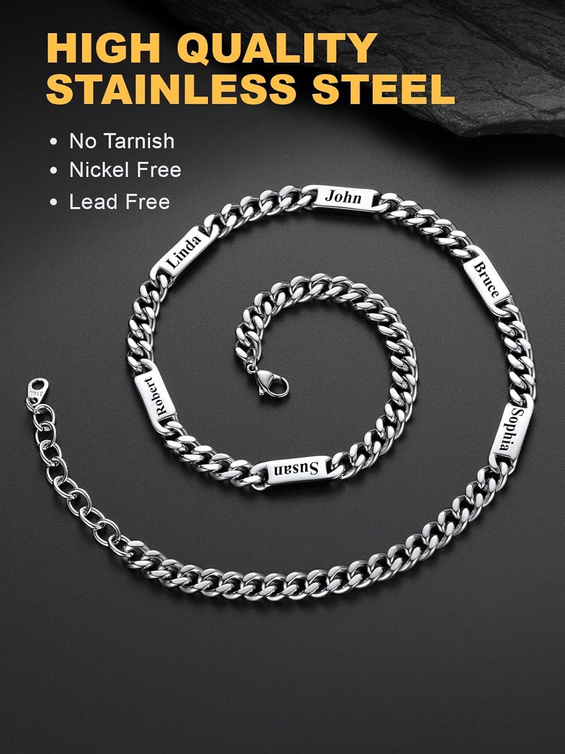 imageU7 Cuban Link Chain Custom Name Necklace for Men Stainless SteelBlackGold Plated Men Necklaces with 16 Names Engraved 57 mm Width 18202224 Inches Length Thick Hip Hop Family Chains Jewelrya 7mm Steel