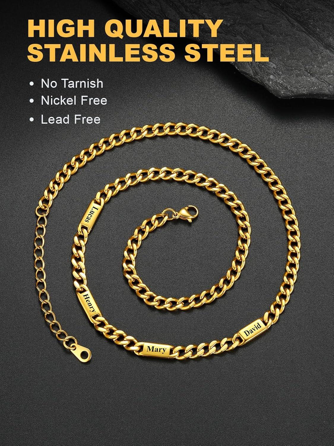imageU7 Cuban Link Chain Custom Name Necklace for Men Stainless SteelBlackGold Plated Men Necklaces with 16 Names Engraved 57 mm Width 18202224 Inches Length Thick Hip Hop Family Chains Jewelryc 5mm Gold