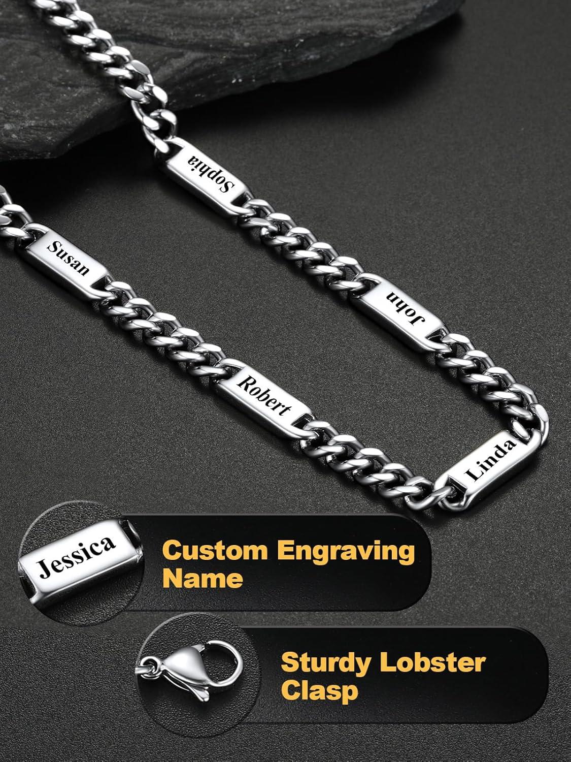 imageU7 Cuban Link Chain Custom Name Necklace for Men Stainless SteelBlackGold Plated Men Necklaces with 16 Names Engraved 57 mm Width 18202224 Inches Length Thick Hip Hop Family Chains Jewelrya 7mm Steel
