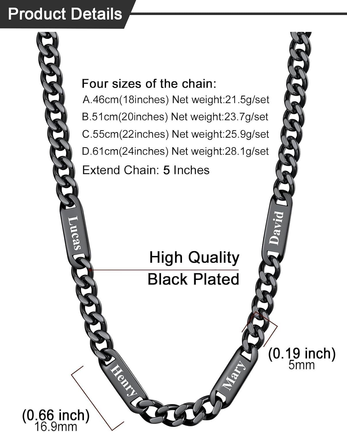 imageU7 Cuban Link Chain Custom Name Necklace for Men Stainless SteelBlackGold Plated Men Necklaces with 16 Names Engraved 57 mm Width 18202224 Inches Length Thick Hip Hop Family Chains Jewelryb 5mm Black