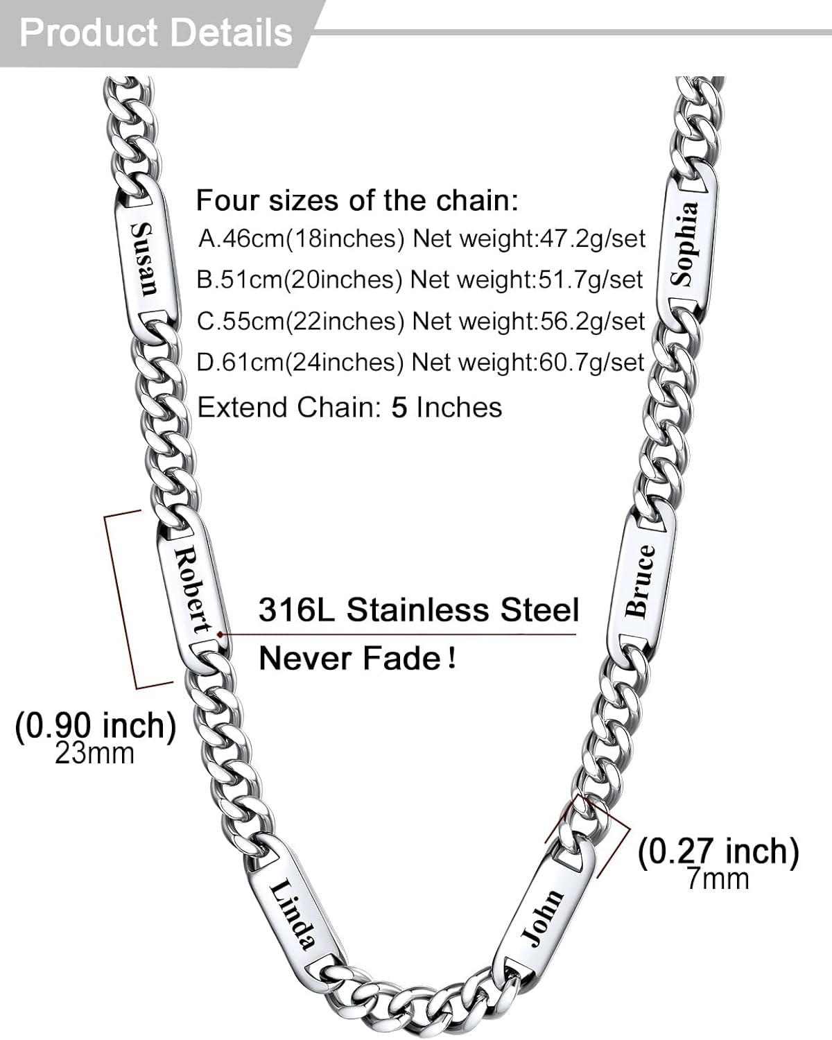 imageU7 Cuban Link Chain Custom Name Necklace for Men Stainless SteelBlackGold Plated Men Necklaces with 16 Names Engraved 57 mm Width 18202224 Inches Length Thick Hip Hop Family Chains Jewelrya 7mm Steel