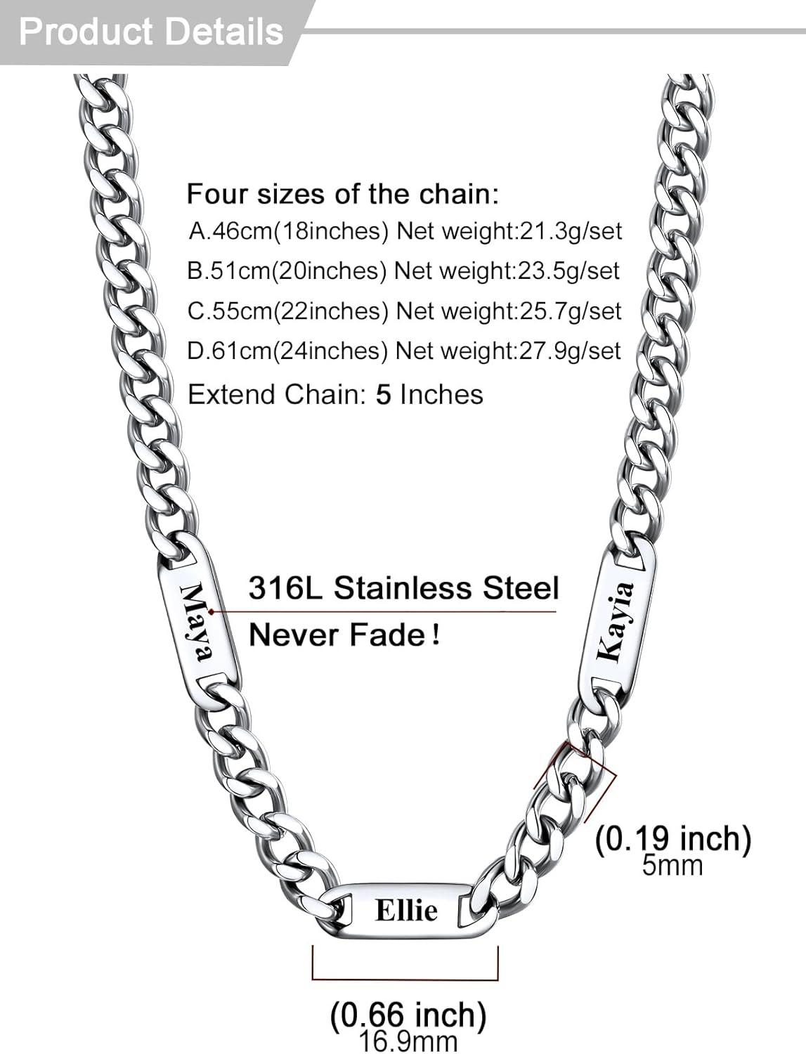 imageU7 Cuban Link Chain Custom Name Necklace for Men Stainless SteelBlackGold Plated Men Necklaces with 16 Names Engraved 57 mm Width 18202224 Inches Length Thick Hip Hop Family Chains Jewelrya 5mm Steel