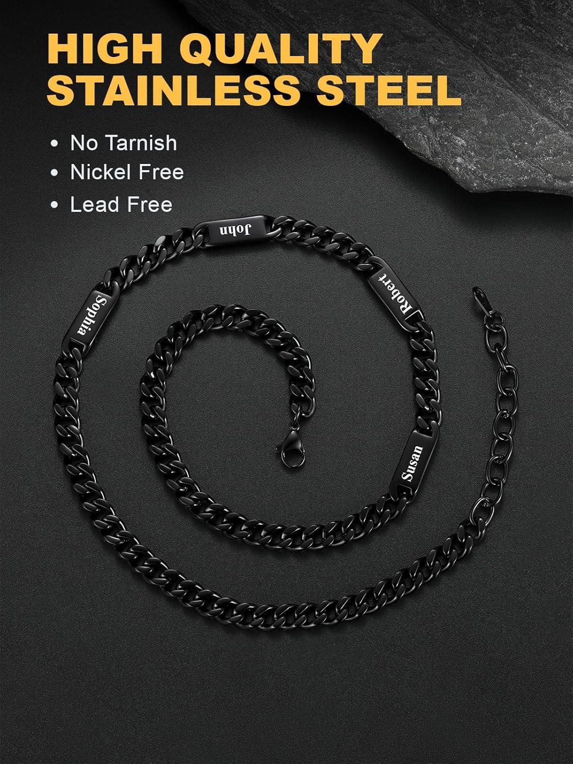imageU7 Cuban Link Chain Custom Name Necklace for Men Stainless SteelBlackGold Plated Men Necklaces with 16 Names Engraved 57 mm Width 18202224 Inches Length Thick Hip Hop Family Chains Jewelryb 7mm Black