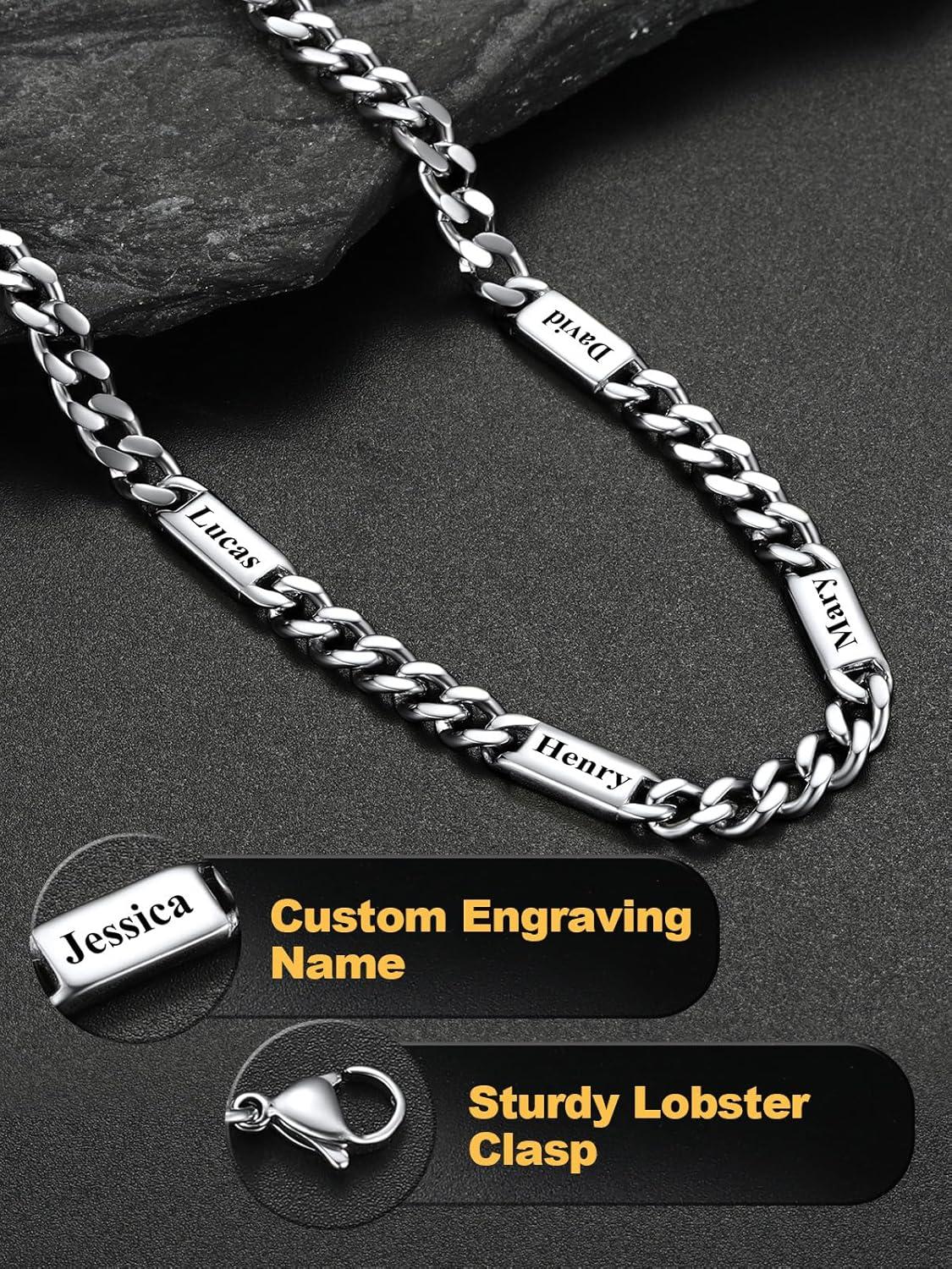 imageU7 Cuban Link Chain Custom Name Necklace for Men Stainless SteelBlackGold Plated Men Necklaces with 16 Names Engraved 57 mm Width 18202224 Inches Length Thick Hip Hop Family Chains Jewelrya 5mm Steel