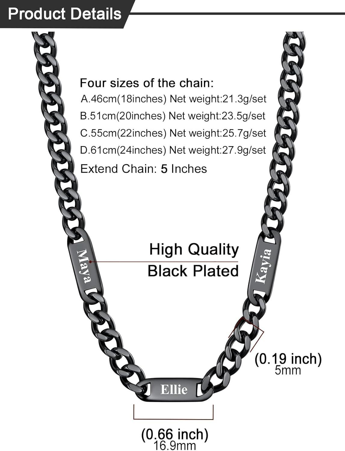 imageU7 Cuban Link Chain Custom Name Necklace for Men Stainless SteelBlackGold Plated Men Necklaces with 16 Names Engraved 57 mm Width 18202224 Inches Length Thick Hip Hop Family Chains Jewelryb 5mm Black