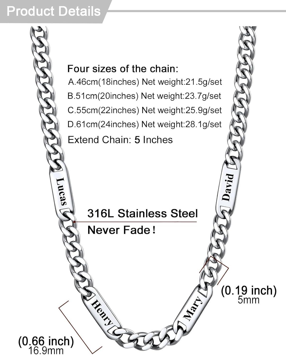 imageU7 Cuban Link Chain Custom Name Necklace for Men Stainless SteelBlackGold Plated Men Necklaces with 16 Names Engraved 57 mm Width 18202224 Inches Length Thick Hip Hop Family Chains Jewelrya 5mm Steel