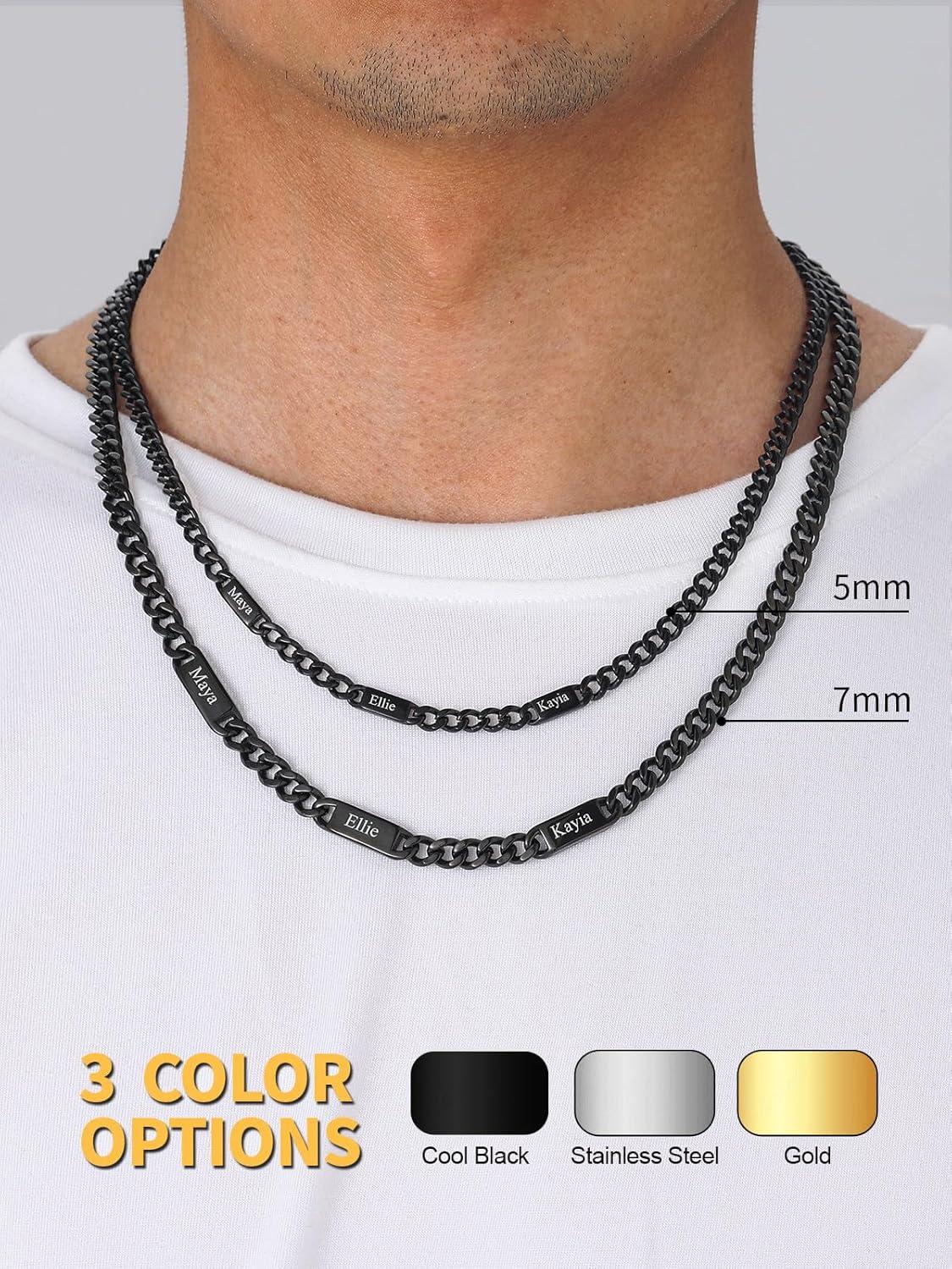 imageU7 Cuban Link Chain Custom Name Necklace for Men Stainless SteelBlackGold Plated Men Necklaces with 16 Names Engraved 57 mm Width 18202224 Inches Length Thick Hip Hop Family Chains Jewelryb 7mm Black