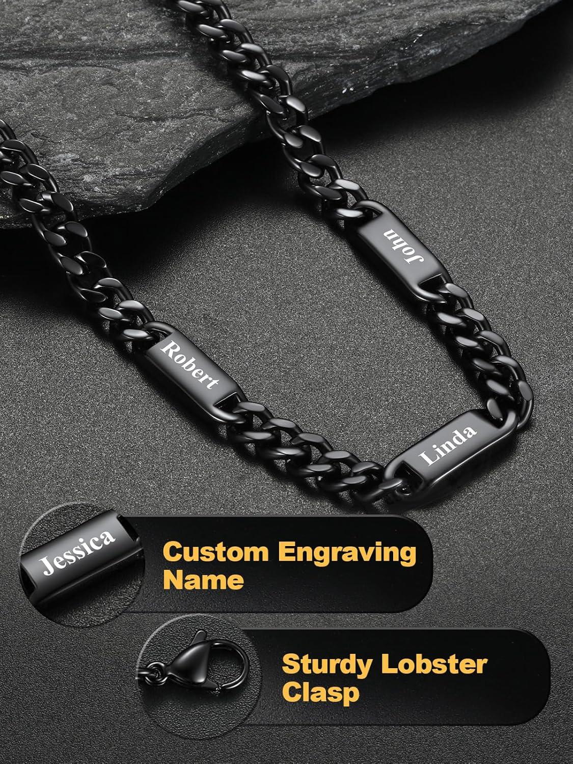 imageU7 Cuban Link Chain Custom Name Necklace for Men Stainless SteelBlackGold Plated Men Necklaces with 16 Names Engraved 57 mm Width 18202224 Inches Length Thick Hip Hop Family Chains Jewelryb 7mm Black