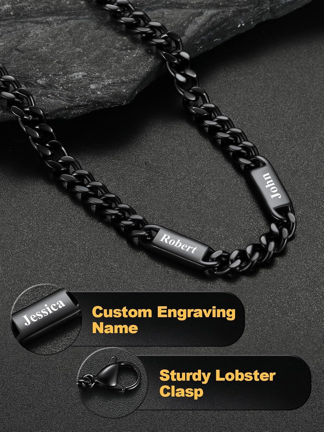 imageU7 Cuban Link Chain Custom Name Necklace for Men Stainless SteelBlackGold Plated Men Necklaces with 16 Names Engraved 57 mm Width 18202224 Inches Length Thick Hip Hop Family Chains Jewelryb 7mm Black