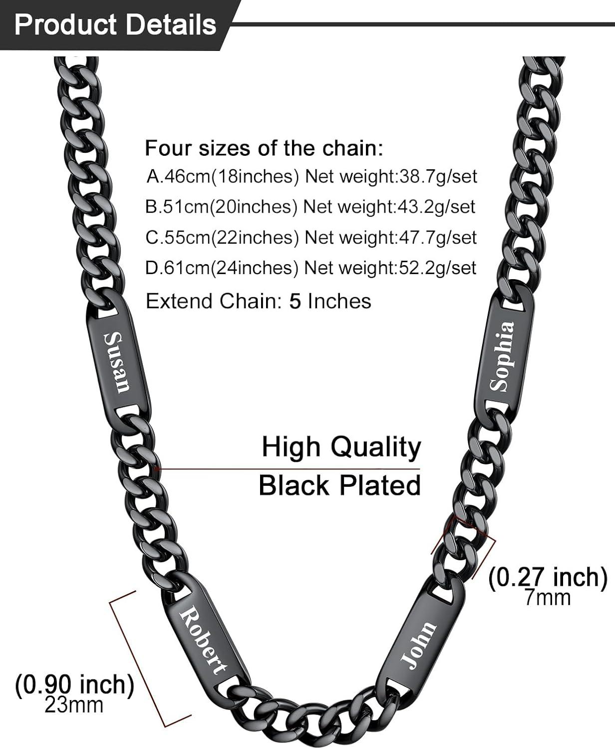 imageU7 Cuban Link Chain Custom Name Necklace for Men Stainless SteelBlackGold Plated Men Necklaces with 16 Names Engraved 57 mm Width 18202224 Inches Length Thick Hip Hop Family Chains Jewelryb 7mm Black