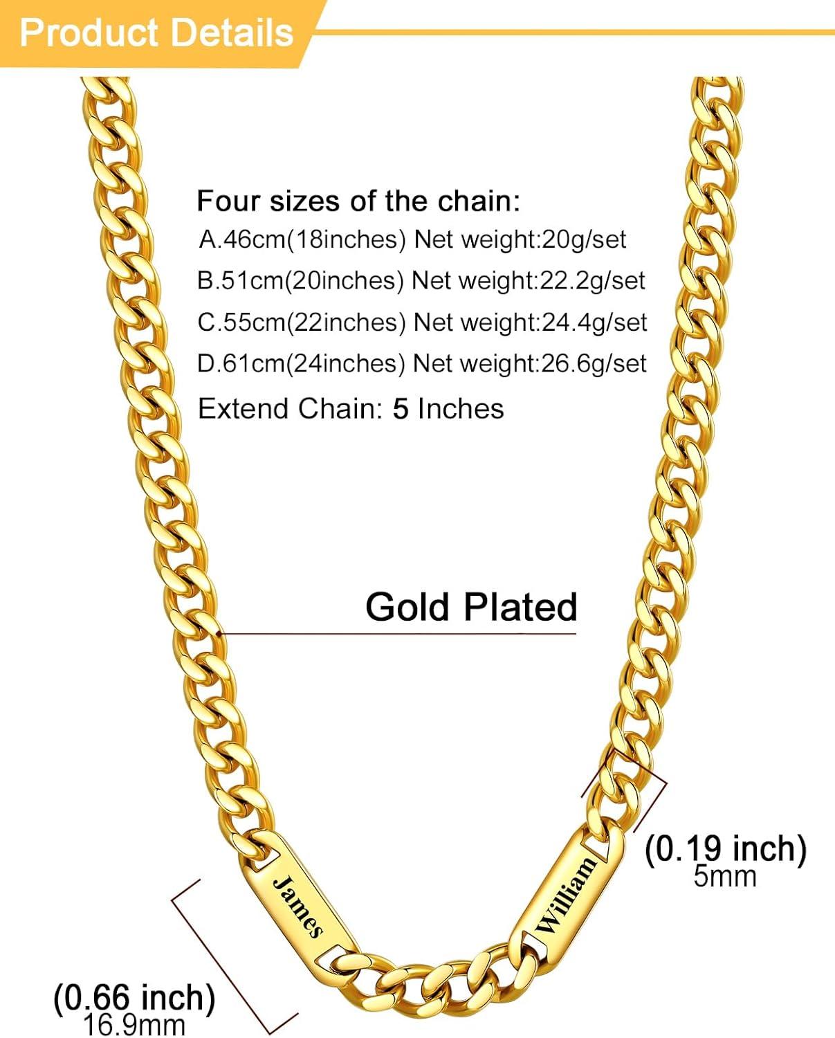 imageU7 Cuban Link Chain Custom Name Necklace for Men Stainless SteelBlackGold Plated Men Necklaces with 16 Names Engraved 57 mm Width 18202224 Inches Length Thick Hip Hop Family Chains Jewelryc 5mm Gold