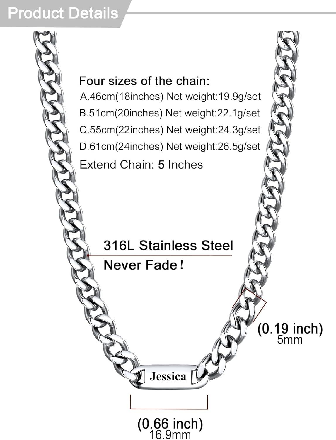 imageU7 Cuban Link Chain Custom Name Necklace for Men Stainless SteelBlackGold Plated Men Necklaces with 16 Names Engraved 57 mm Width 18202224 Inches Length Thick Hip Hop Family Chains Jewelrya 5mm Steel