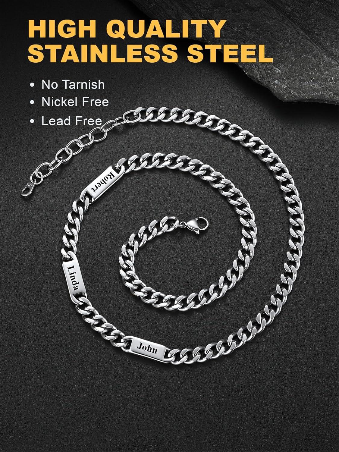 imageU7 Cuban Link Chain Custom Name Necklace for Men Stainless SteelBlackGold Plated Men Necklaces with 16 Names Engraved 57 mm Width 18202224 Inches Length Thick Hip Hop Family Chains Jewelrya 7mm Steel