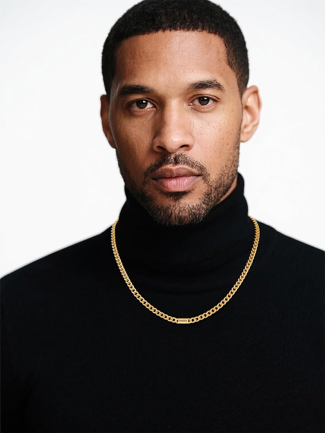 imageU7 Cuban Link Chain Custom Name Necklace for Men Stainless SteelBlackGold Plated Men Necklaces with 16 Names Engraved 57 mm Width 18202224 Inches Length Thick Hip Hop Family Chains Jewelryc 5mm Gold