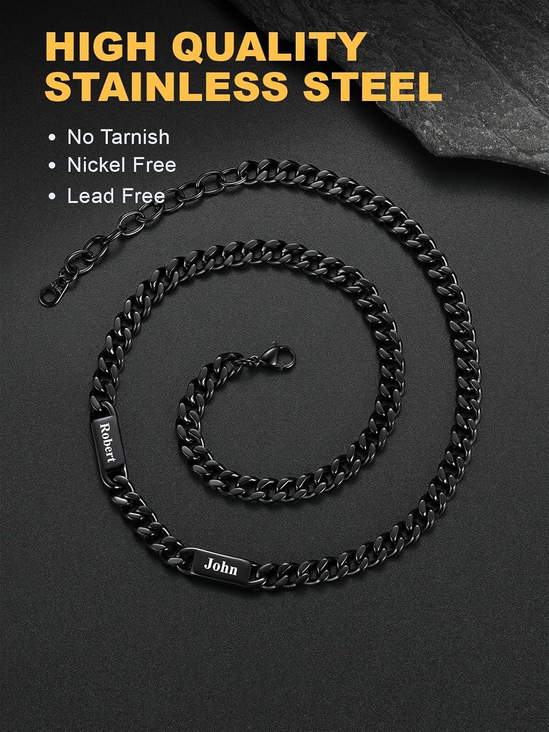 imageU7 Cuban Link Chain Custom Name Necklace for Men Stainless SteelBlackGold Plated Men Necklaces with 16 Names Engraved 57 mm Width 18202224 Inches Length Thick Hip Hop Family Chains Jewelryb 7mm Black