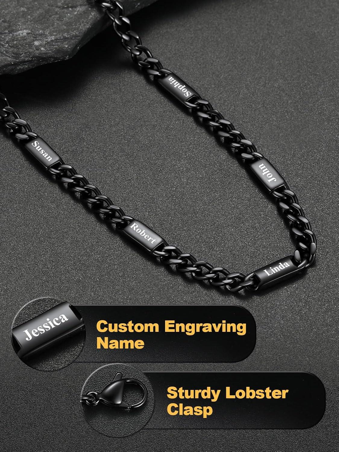 imageU7 Cuban Link Chain Custom Name Necklace for Men Stainless SteelBlackGold Plated Men Necklaces with 16 Names Engraved 57 mm Width 18202224 Inches Length Thick Hip Hop Family Chains Jewelryb 5mm Black