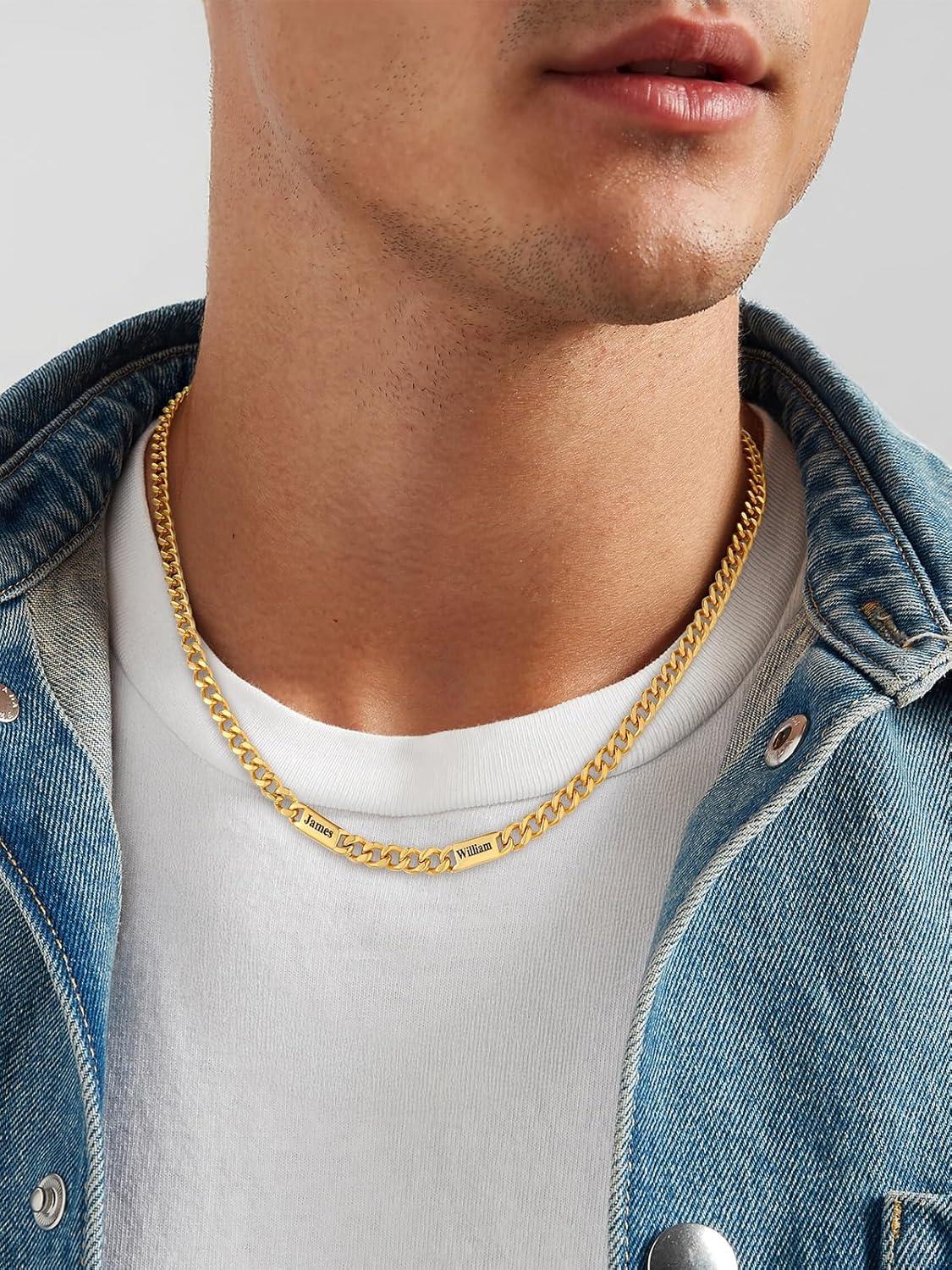 imageU7 Cuban Link Chain Custom Name Necklace for Men Stainless SteelBlackGold Plated Men Necklaces with 16 Names Engraved 57 mm Width 18202224 Inches Length Thick Hip Hop Family Chains Jewelryc 5mm Gold