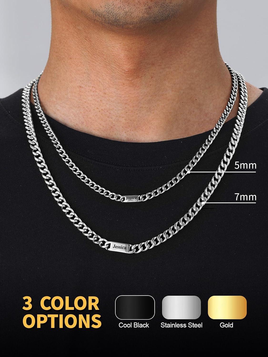 imageU7 Cuban Link Chain Custom Name Necklace for Men Stainless SteelBlackGold Plated Men Necklaces with 16 Names Engraved 57 mm Width 18202224 Inches Length Thick Hip Hop Family Chains Jewelrya 5mm Steel