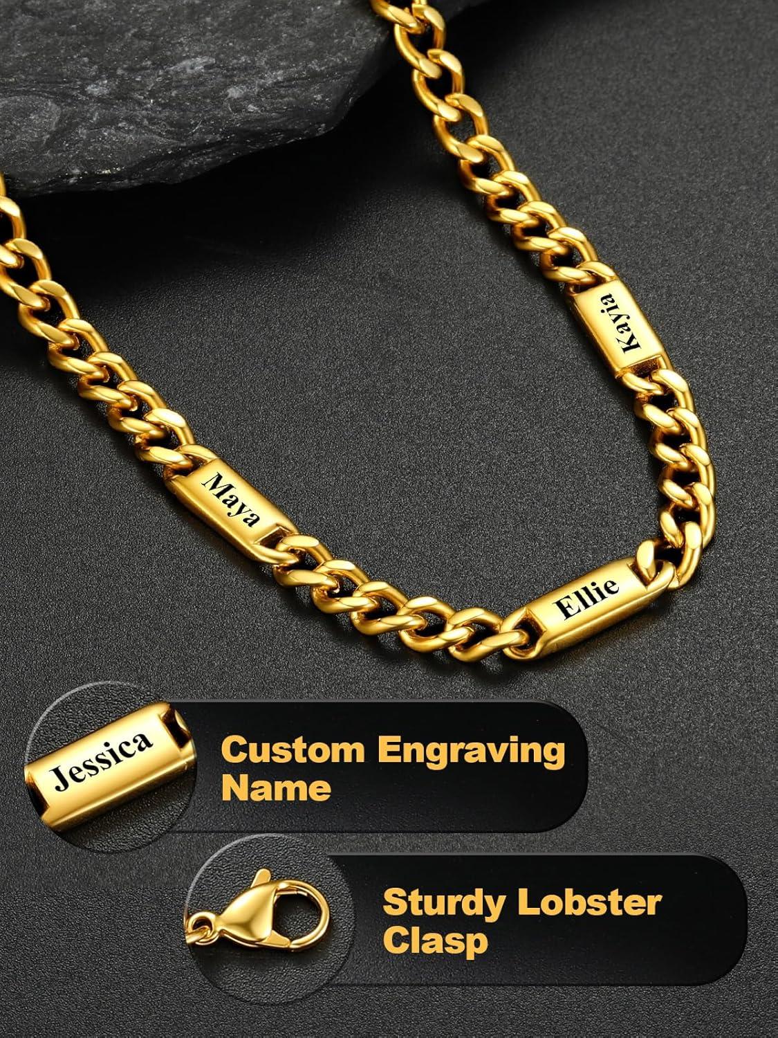 imageU7 Cuban Link Chain Custom Name Necklace for Men Stainless SteelBlackGold Plated Men Necklaces with 16 Names Engraved 57 mm Width 18202224 Inches Length Thick Hip Hop Family Chains Jewelryc 5mm Gold