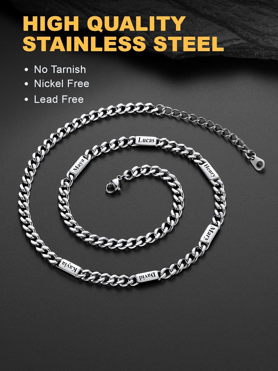 imageU7 Cuban Link Chain Custom Name Necklace for Men Stainless SteelBlackGold Plated Men Necklaces with 16 Names Engraved 57 mm Width 18202224 Inches Length Thick Hip Hop Family Chains Jewelrya 5mm Steel