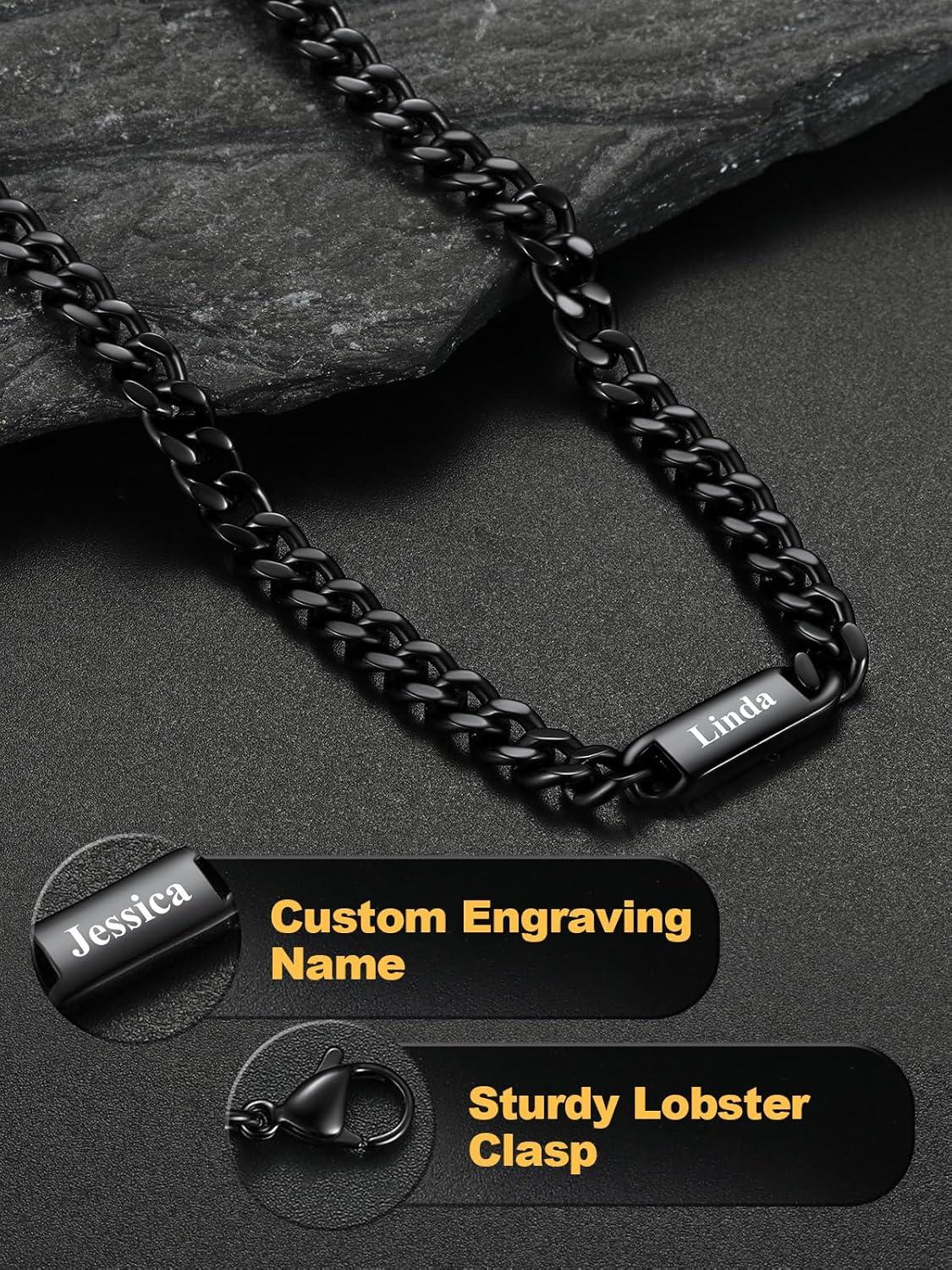 imageU7 Cuban Link Chain Custom Name Necklace for Men Stainless SteelBlackGold Plated Men Necklaces with 16 Names Engraved 57 mm Width 18202224 Inches Length Thick Hip Hop Family Chains Jewelryb 7mm Black