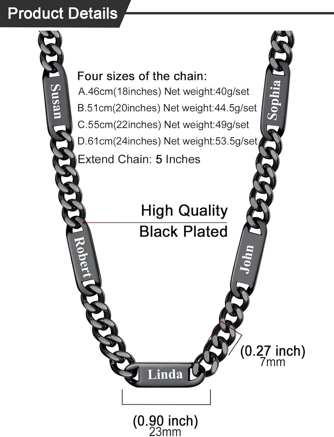 imageU7 Cuban Link Chain Custom Name Necklace for Men Stainless SteelBlackGold Plated Men Necklaces with 16 Names Engraved 57 mm Width 18202224 Inches Length Thick Hip Hop Family Chains Jewelryb 7mm Black