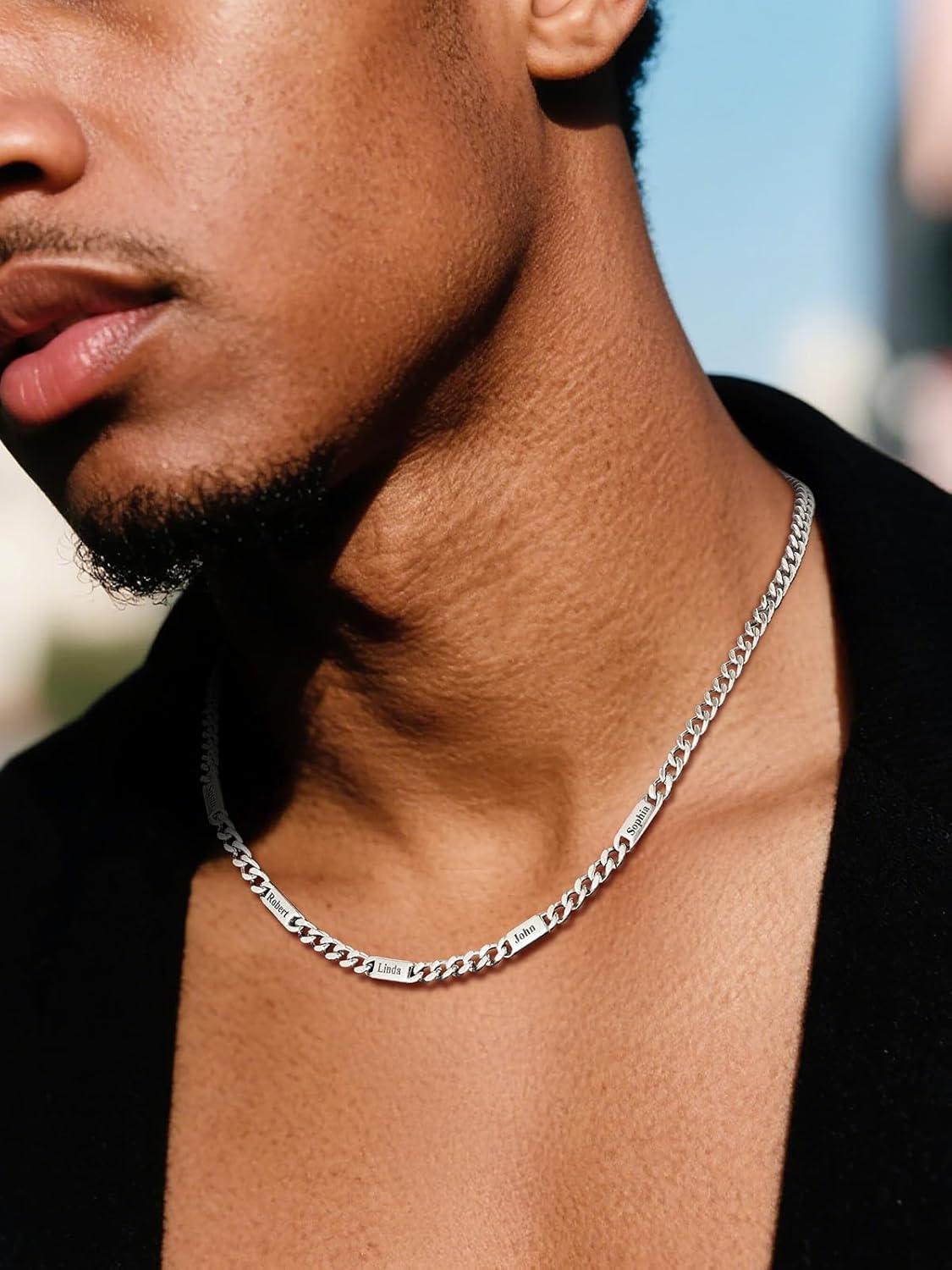 imageU7 Cuban Link Chain Custom Name Necklace for Men Stainless SteelBlackGold Plated Men Necklaces with 16 Names Engraved 57 mm Width 18202224 Inches Length Thick Hip Hop Family Chains Jewelrya 5mm Steel