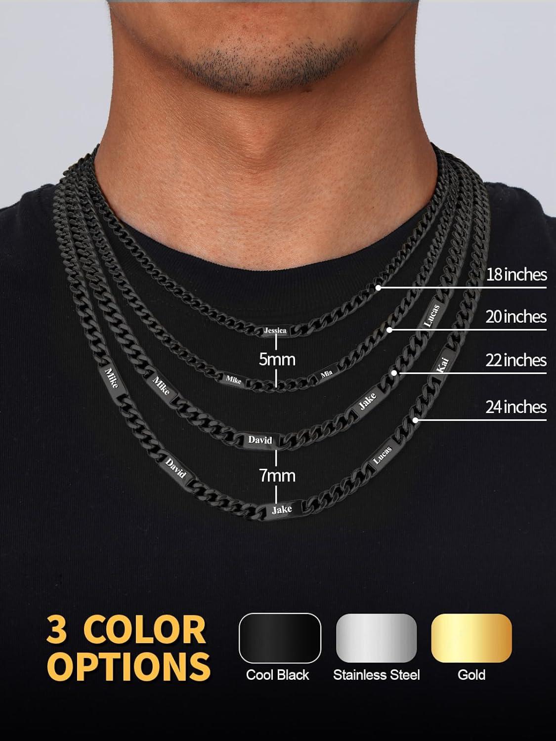 imageU7 Cuban Link Chain Custom Name Necklace for Men Stainless SteelBlackGold Plated Men Necklaces with 16 Names Engraved 57 mm Width 18202224 Inches Length Thick Hip Hop Family Chains Jewelryb 7mm Black