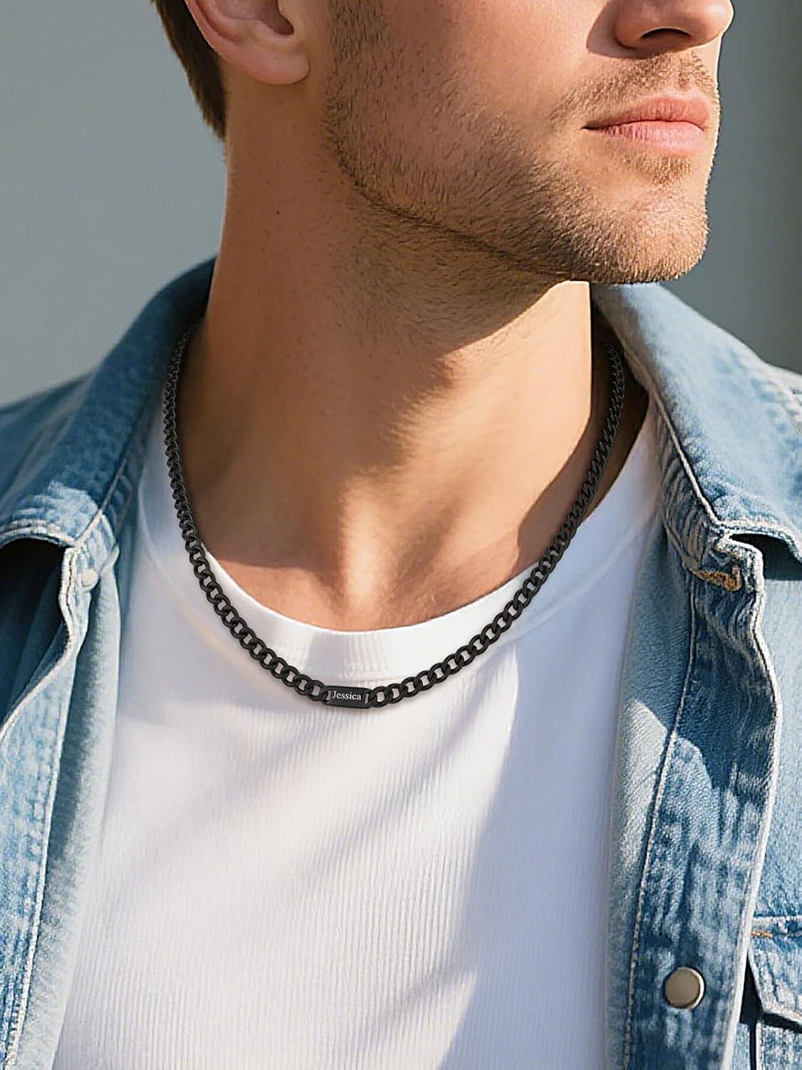 imageU7 Cuban Link Chain Custom Name Necklace for Men Stainless SteelBlackGold Plated Men Necklaces with 16 Names Engraved 57 mm Width 18202224 Inches Length Thick Hip Hop Family Chains Jewelryb 5mm Black