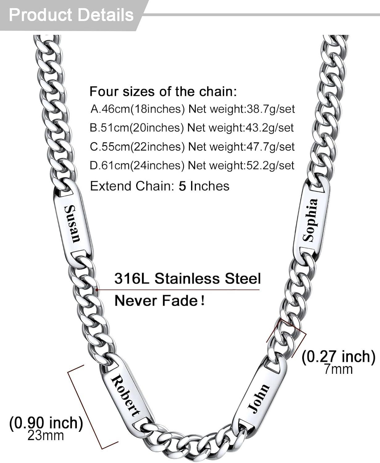imageU7 Cuban Link Chain Custom Name Necklace for Men Stainless SteelBlackGold Plated Men Necklaces with 16 Names Engraved 57 mm Width 18202224 Inches Length Thick Hip Hop Family Chains Jewelrya 7mm Steel