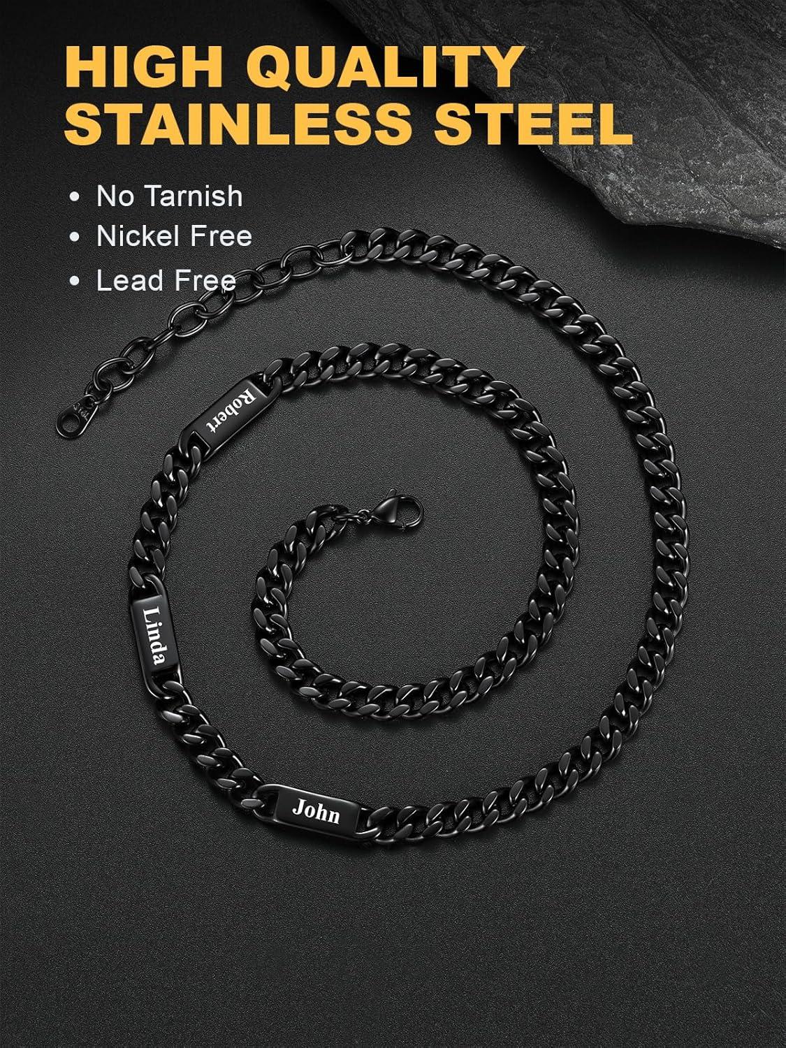 imageU7 Cuban Link Chain Custom Name Necklace for Men Stainless SteelBlackGold Plated Men Necklaces with 16 Names Engraved 57 mm Width 18202224 Inches Length Thick Hip Hop Family Chains Jewelryb 7mm Black