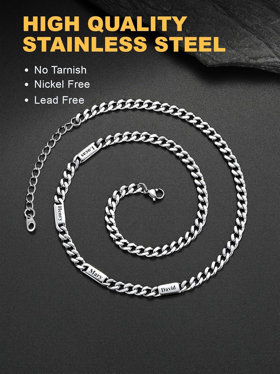 imageU7 Cuban Link Chain Custom Name Necklace for Men Stainless SteelBlackGold Plated Men Necklaces with 16 Names Engraved 57 mm Width 18202224 Inches Length Thick Hip Hop Family Chains Jewelrya 5mm Steel
