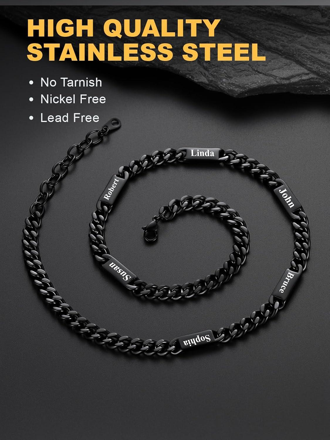 imageU7 Cuban Link Chain Custom Name Necklace for Men Stainless SteelBlackGold Plated Men Necklaces with 16 Names Engraved 57 mm Width 18202224 Inches Length Thick Hip Hop Family Chains Jewelryb 7mm Black