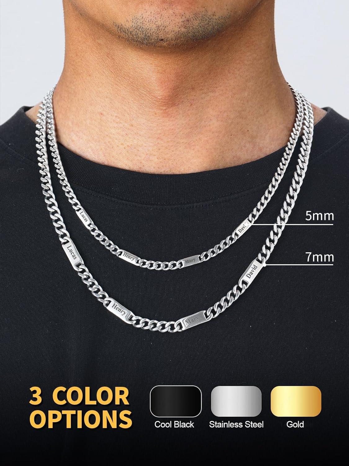 imageU7 Cuban Link Chain Custom Name Necklace for Men Stainless SteelBlackGold Plated Men Necklaces with 16 Names Engraved 57 mm Width 18202224 Inches Length Thick Hip Hop Family Chains Jewelrya 5mm Steel