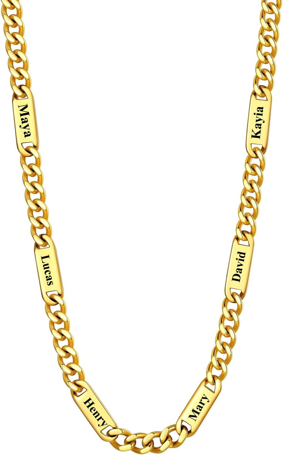 imageU7 Cuban Link Chain Custom Name Necklace for Men Stainless SteelBlackGold Plated Men Necklaces with 16 Names Engraved 57 mm Width 18202224 Inches Length Thick Hip Hop Family Chains Jewelryc 5mm Gold