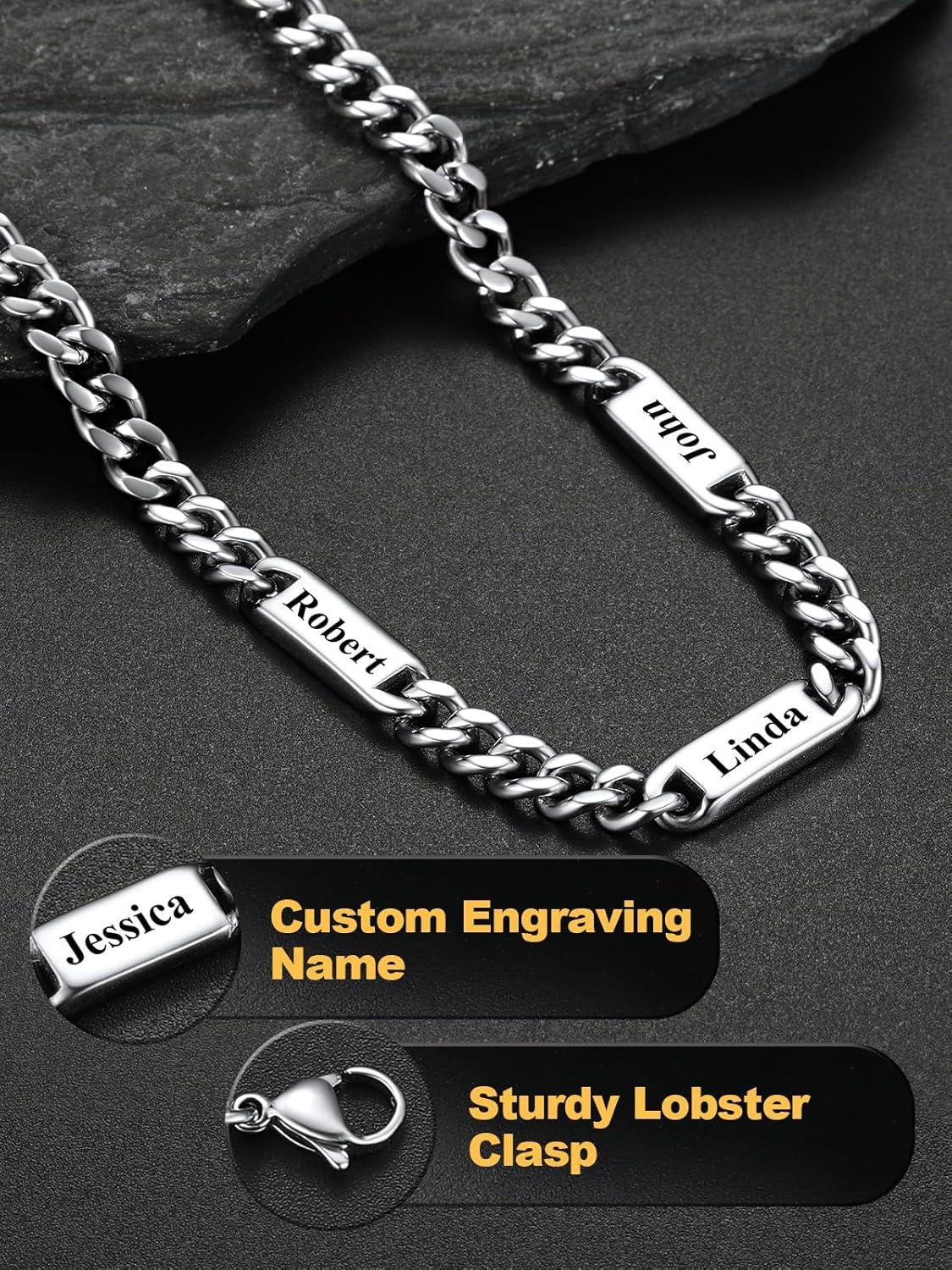 imageU7 Cuban Link Chain Custom Name Necklace for Men Stainless SteelBlackGold Plated Men Necklaces with 16 Names Engraved 57 mm Width 18202224 Inches Length Thick Hip Hop Family Chains Jewelrya 7mm Steel