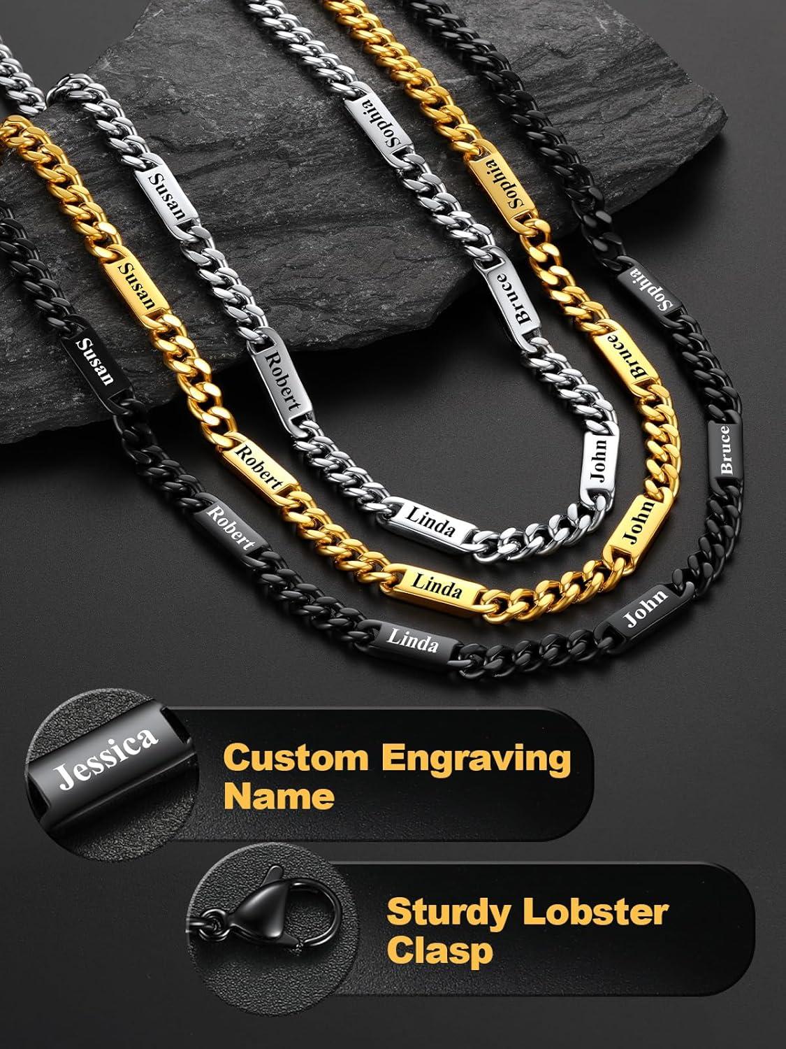 imageU7 Cuban Link Chain Custom Name Necklace for Men Stainless SteelBlackGold Plated Men Necklaces with 16 Names Engraved 57 mm Width 18202224 Inches Length Thick Hip Hop Family Chains Jewelryb 7mm Black
