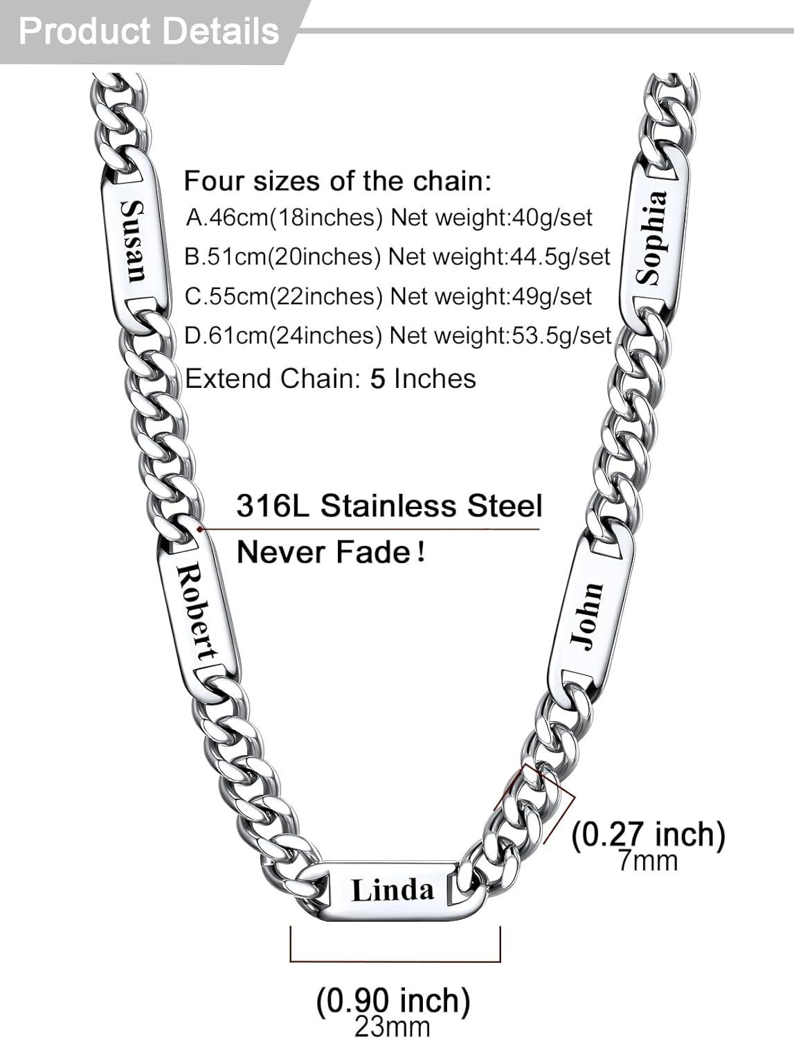 imageU7 Cuban Link Chain Custom Name Necklace for Men Stainless SteelBlackGold Plated Men Necklaces with 16 Names Engraved 57 mm Width 18202224 Inches Length Thick Hip Hop Family Chains Jewelrya 7mm Steel