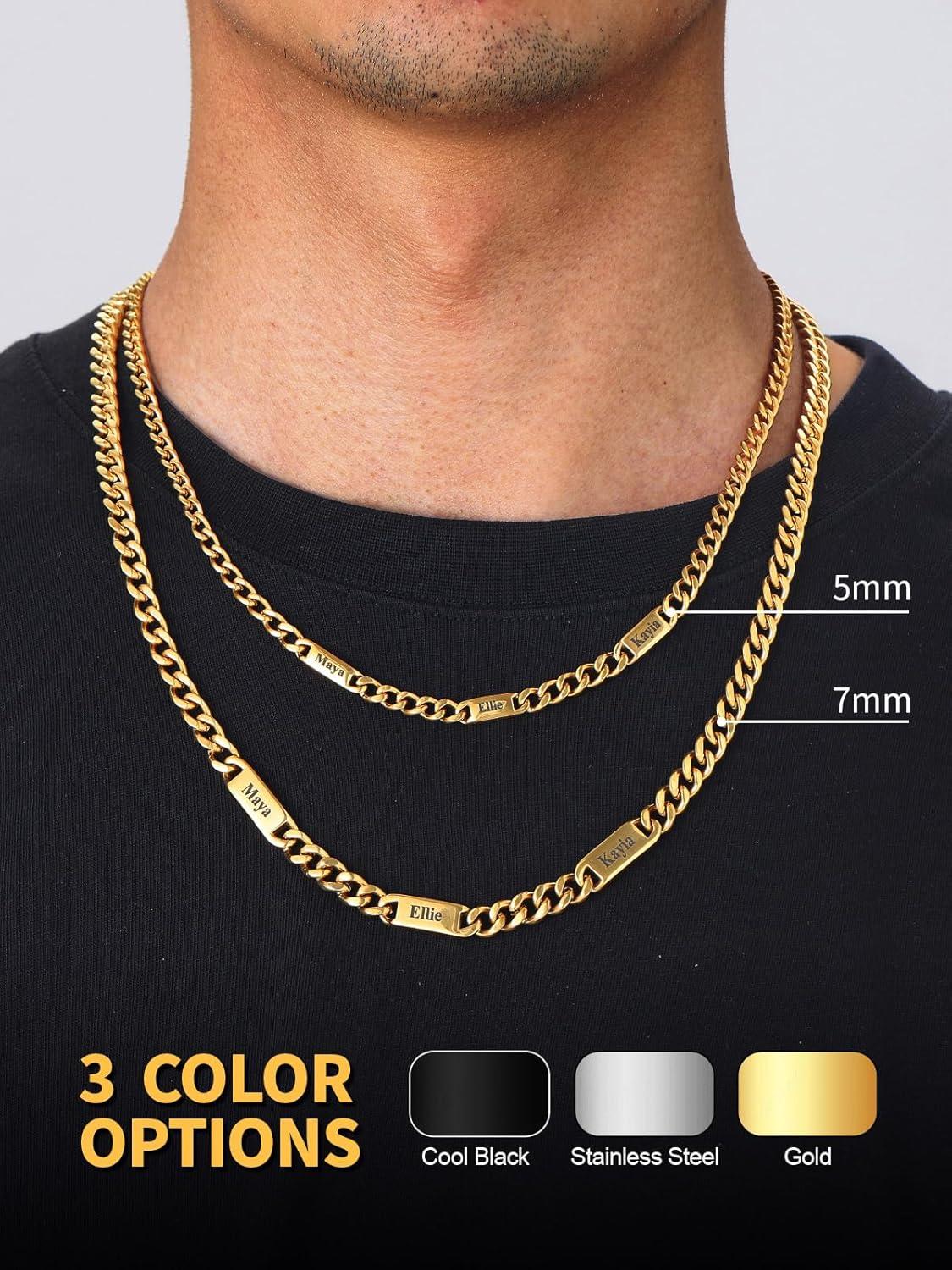 imageU7 Cuban Link Chain Custom Name Necklace for Men Stainless SteelBlackGold Plated Men Necklaces with 16 Names Engraved 57 mm Width 18202224 Inches Length Thick Hip Hop Family Chains Jewelryc 5mm Gold