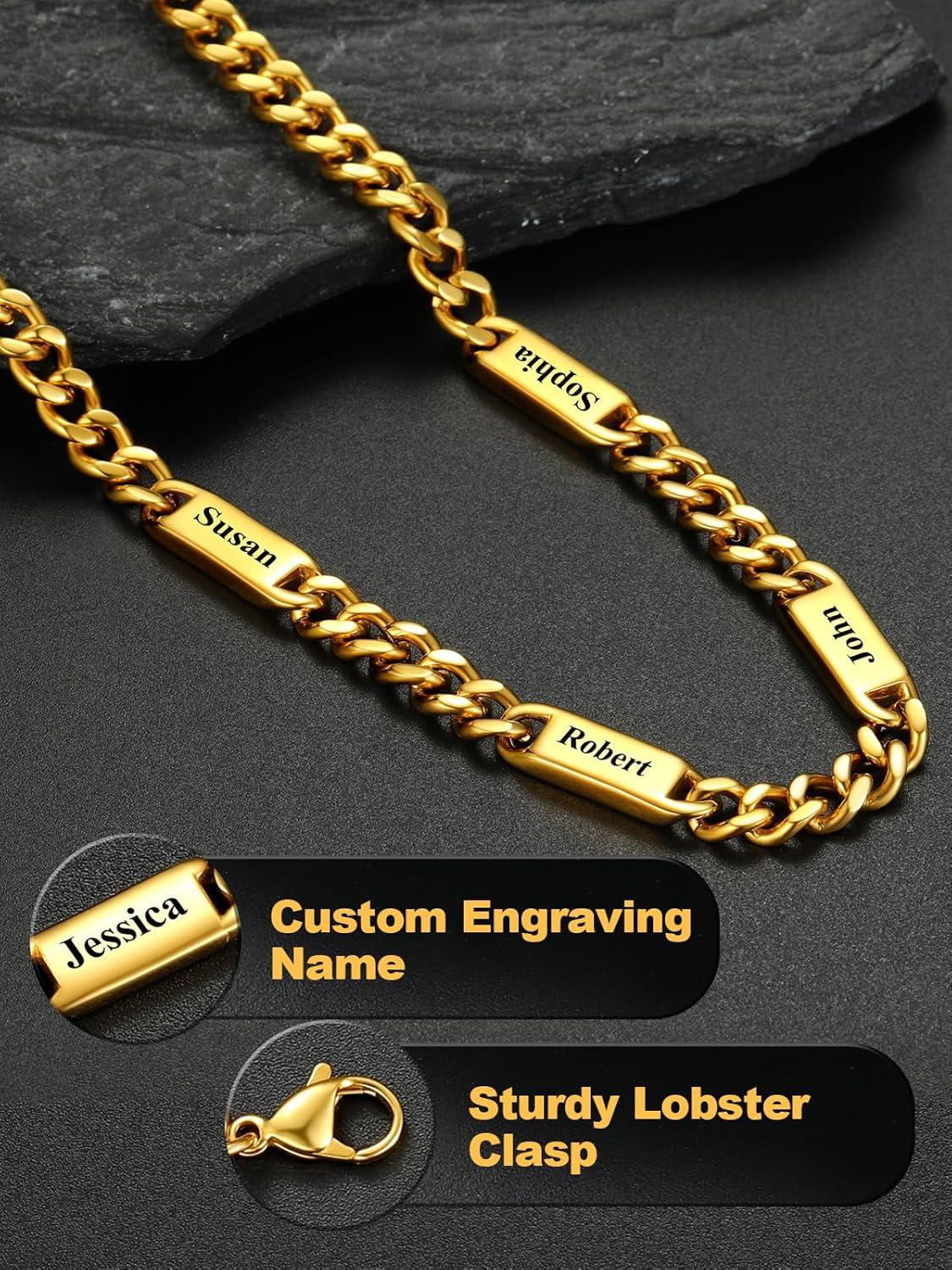 imageU7 Cuban Link Chain Custom Name Necklace for Men Stainless SteelBlackGold Plated Men Necklaces with 16 Names Engraved 57 mm Width 18202224 Inches Length Thick Hip Hop Family Chains Jewelryc 7mm Gold