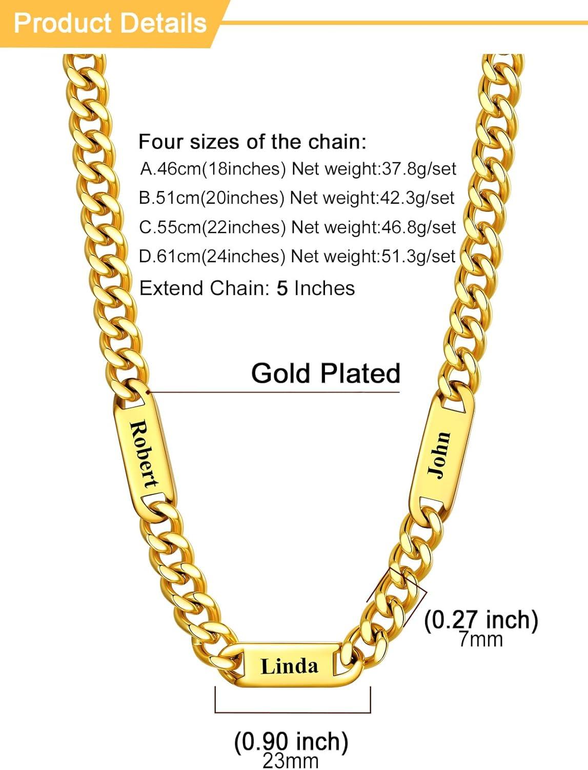 imageU7 Cuban Link Chain Custom Name Necklace for Men Stainless SteelBlackGold Plated Men Necklaces with 16 Names Engraved 57 mm Width 18202224 Inches Length Thick Hip Hop Family Chains Jewelryc 7mm Gold