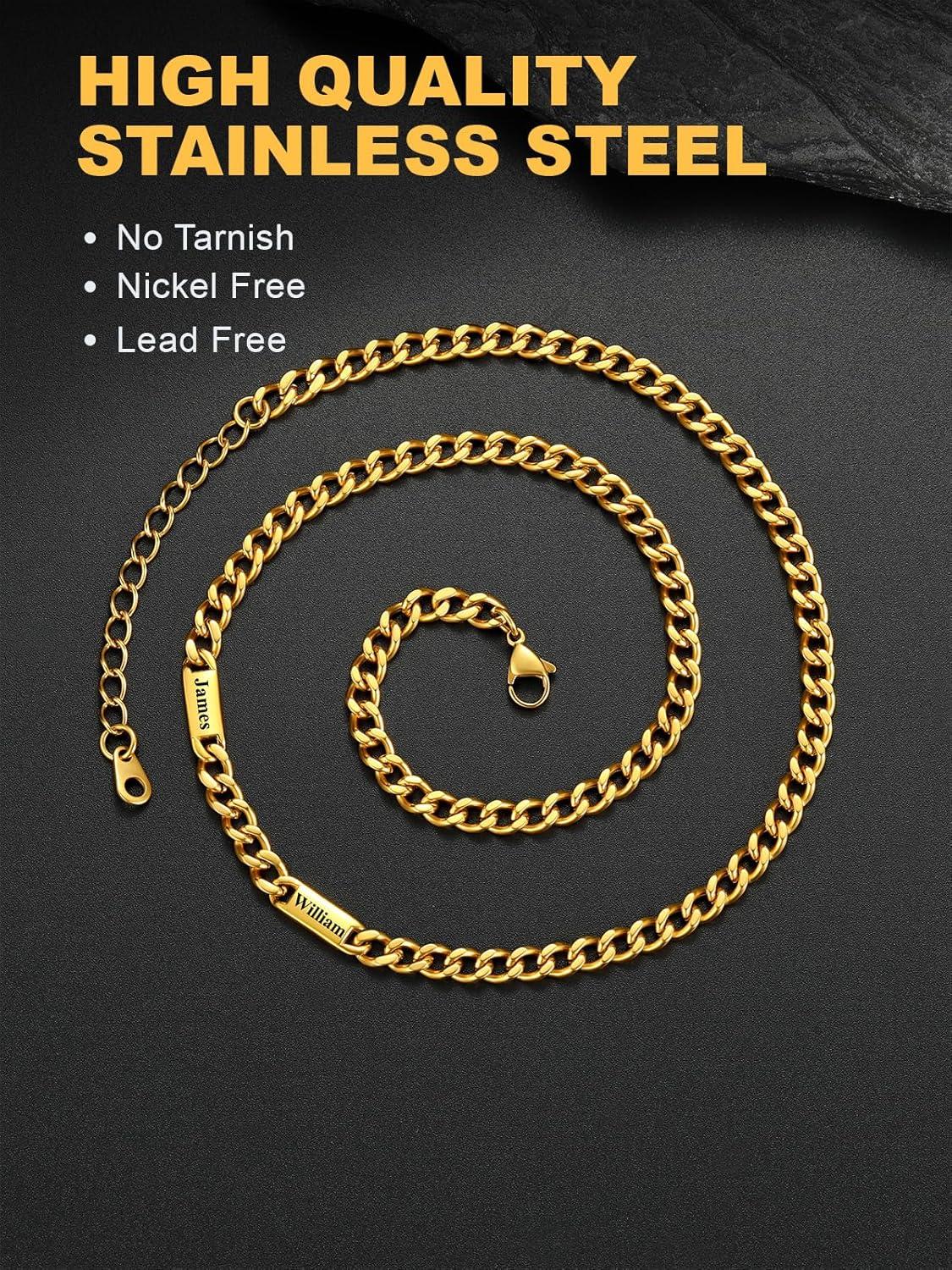 imageU7 Cuban Link Chain Custom Name Necklace for Men Stainless SteelBlackGold Plated Men Necklaces with 16 Names Engraved 57 mm Width 18202224 Inches Length Thick Hip Hop Family Chains Jewelryc 5mm Gold