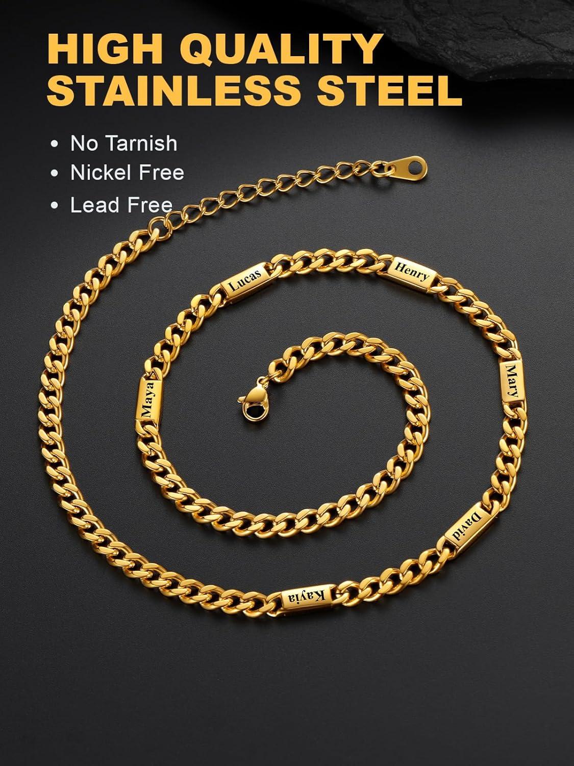 imageU7 Cuban Link Chain Custom Name Necklace for Men Stainless SteelBlackGold Plated Men Necklaces with 16 Names Engraved 57 mm Width 18202224 Inches Length Thick Hip Hop Family Chains Jewelryc 5mm Gold