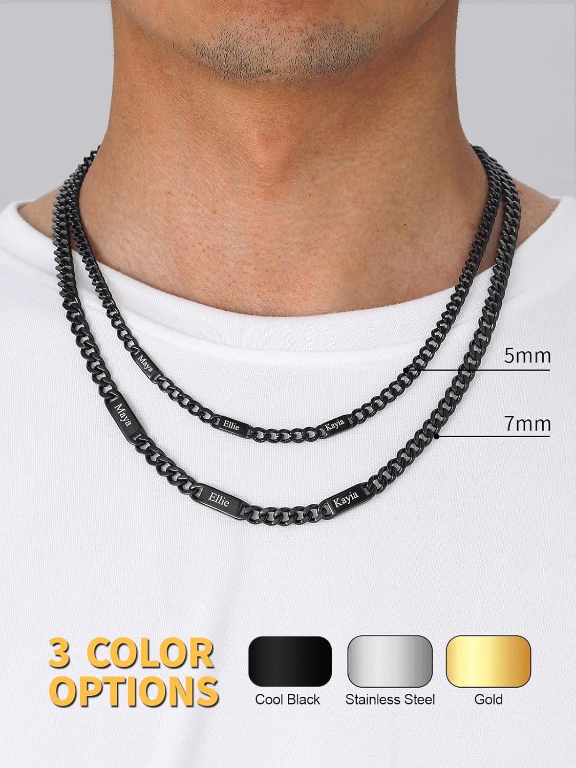 imageU7 Cuban Link Chain Custom Name Necklace for Men Stainless SteelBlackGold Plated Men Necklaces with 16 Names Engraved 57 mm Width 18202224 Inches Length Thick Hip Hop Family Chains Jewelryb 7mm Black
