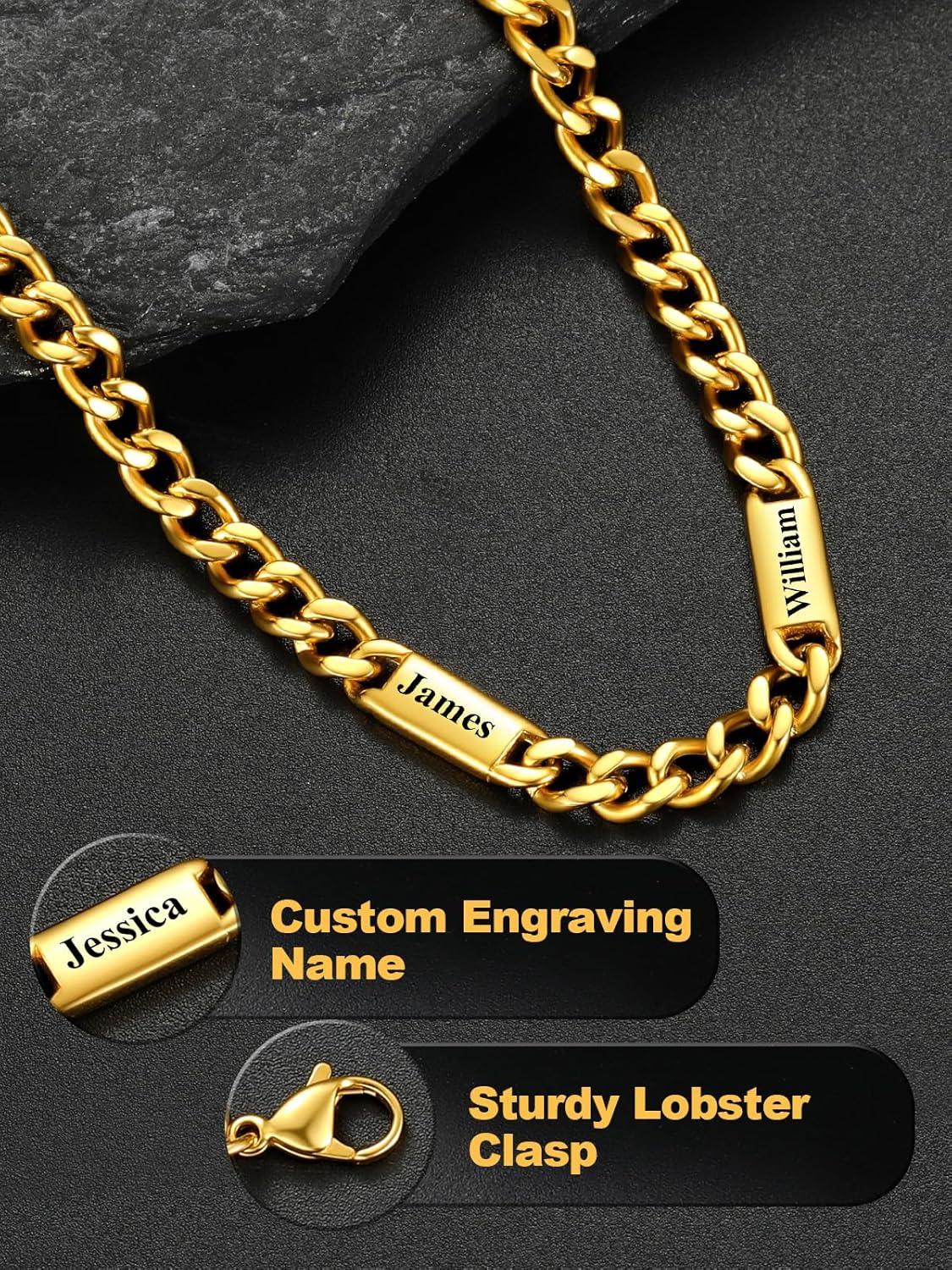 imageU7 Cuban Link Chain Custom Name Necklace for Men Stainless SteelBlackGold Plated Men Necklaces with 16 Names Engraved 57 mm Width 18202224 Inches Length Thick Hip Hop Family Chains Jewelryc 5mm Gold