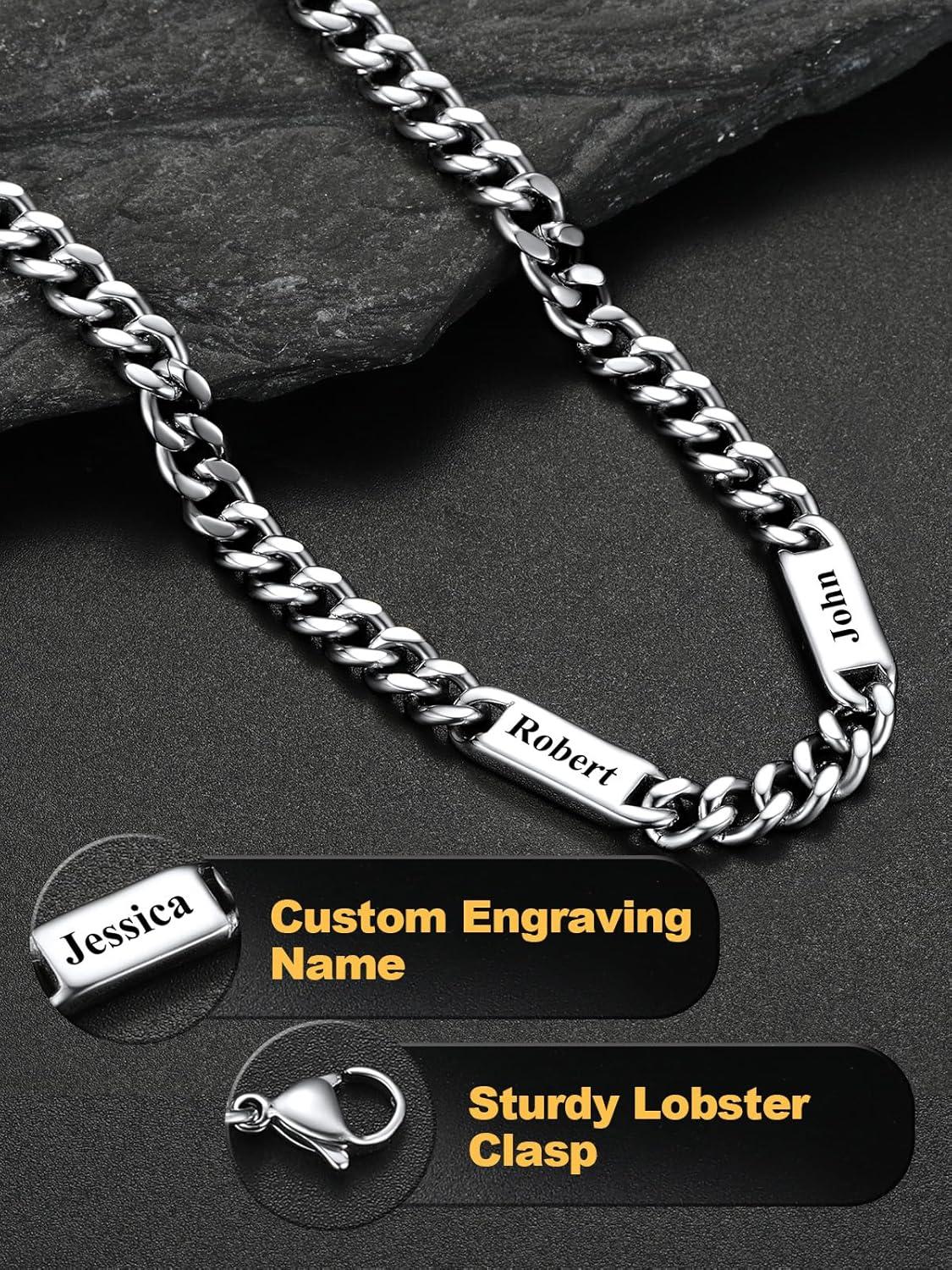 imageU7 Cuban Link Chain Custom Name Necklace for Men Stainless SteelBlackGold Plated Men Necklaces with 16 Names Engraved 57 mm Width 18202224 Inches Length Thick Hip Hop Family Chains Jewelrya 7mm Steel